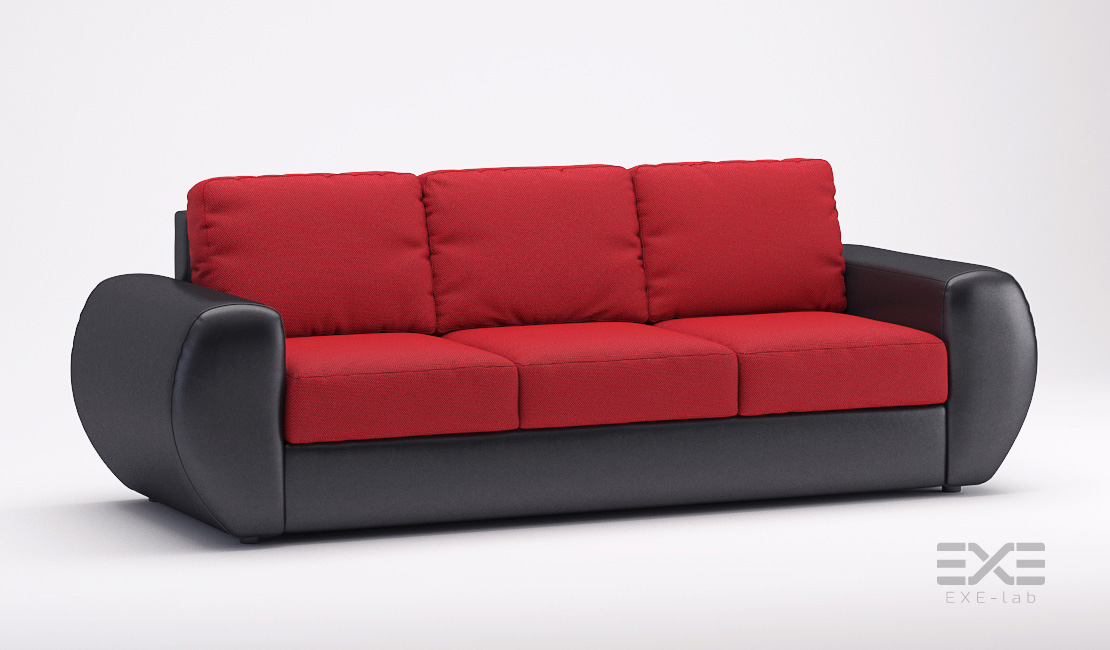 Rendering of the red and black sofa bed