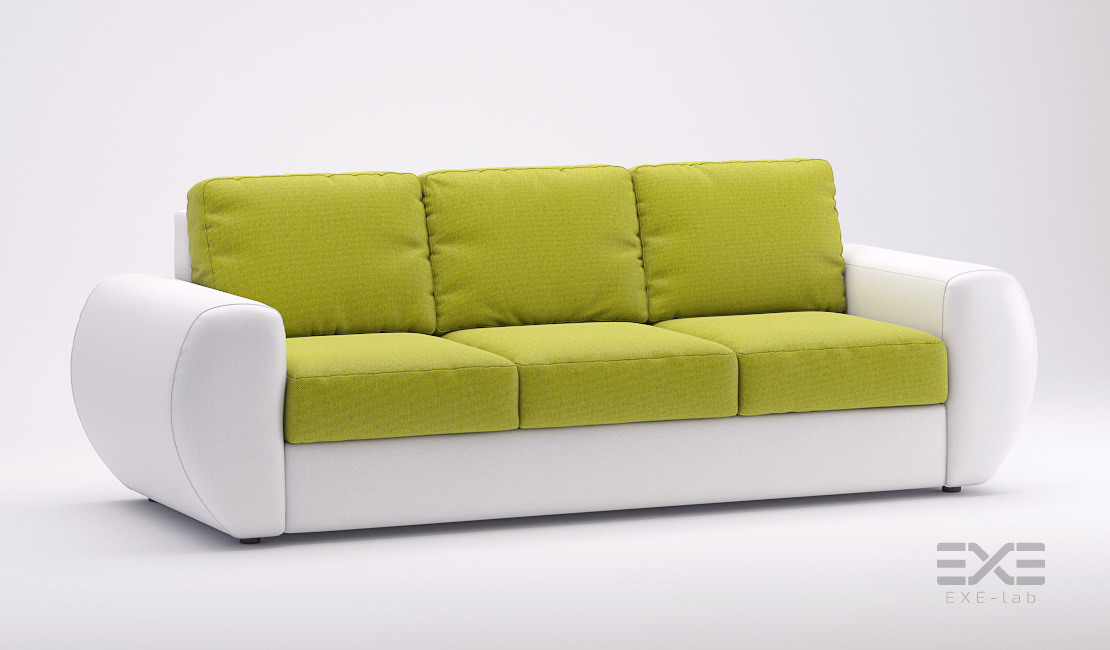 Rendering of the green and white sofa bed